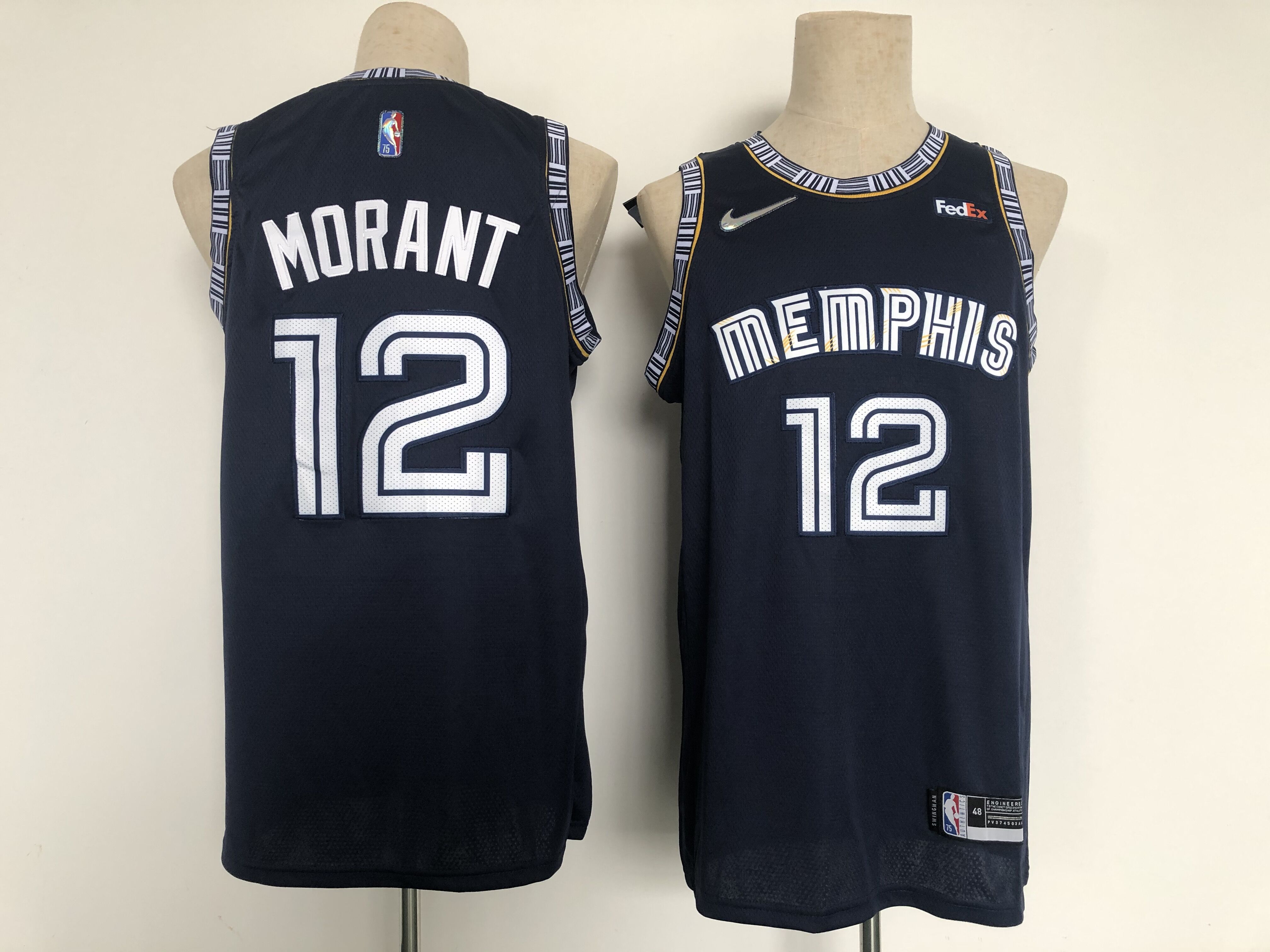 Cheap Men Memphis Grizzlies 12 Morant Dark blue City Edition Nike NBA Jersey